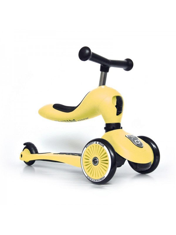Scoot and Ride - Highwaykick 1 - Lemon, gele loopfiets en step voor kinderen met PU-wielen.