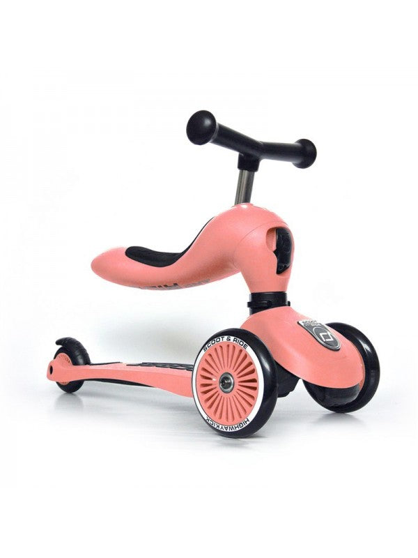 Scoot and Ride - Highwaykick 1 - Peach loopfiets en step in perzikroze kleur met verstelbaar zadel.